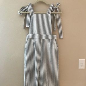 Forever21 White and Blue Pinstriped Overalls